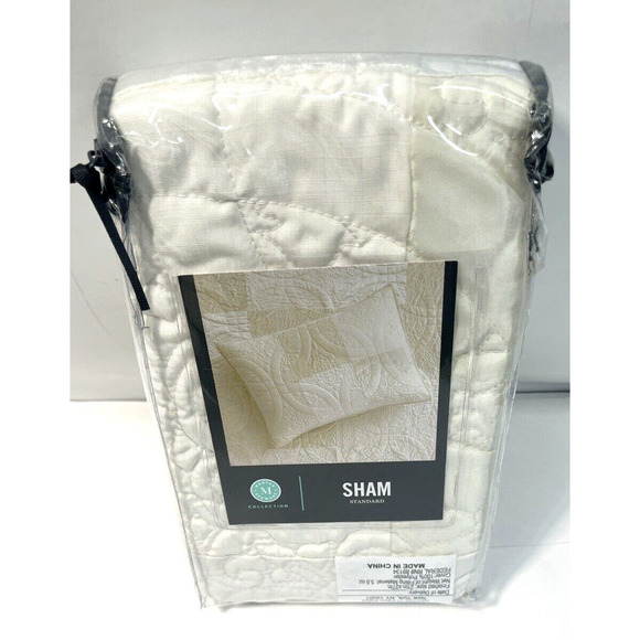 Martha Stewart Collection Wedding Rings Pieced Standard Sham White Ivory Cream - Picture 2 of 11